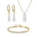 Crysdue Cubic Zirconia Jewelry Set for Women Bridesmaid, Classic Round Cut Drop Lightweight Lever Back Earrings Pendant Necklace Tennis Bracelet for Wedding Prom Party - style: 3pcs Gold