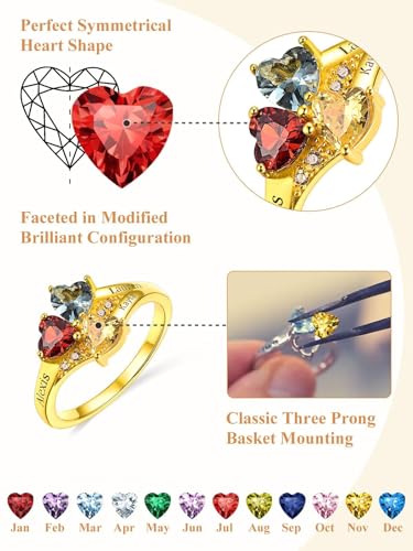 Custom4U Personalized 1-4 Birthstone Rings for Women Promise Rings for Her Sterling Silver Mothers Ring Customized Cubic Zirconia Stones Wedding/Valentine's Day/Mother's Day Jewelry Gift for Mom Wife - color: A-3 Names-gold