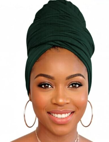 Head Wraps for Black Women, Breathable Headwrap Soft Long Hair Wraps Wide Headscarves for Locs Braids - color: Dark Green