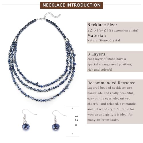 Errally Layered Beaded Statement Necklace Multi Strand Crystal Beads Collar Necklace and Earring Sets for Women Fashion Costume Jewelry Set Gifts for Her - color: 15-Blue