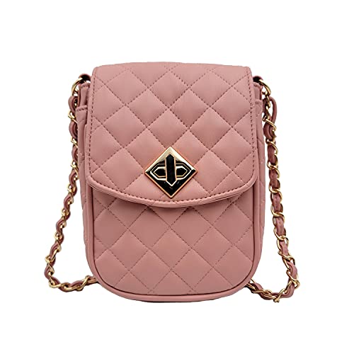 Phone Crossbody Bags for Women Small Vegan Leather Mini Shoulder Wallet Card Quilted Purse - color: B - Pink & Gold
