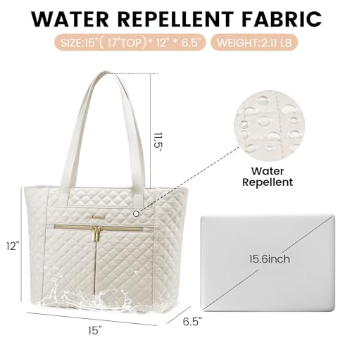 LOVEVOOK Laptop Bag for Women 15.6 inch,Diamond Quilted Work Women Laptops Tote Computer Shoulder Bag,Stylish Travel Tote Bags Purse Briefcase Case Handbag with Clutch Bags,Off-white - color: Off-white(quilted), size: 15.6 Inch
