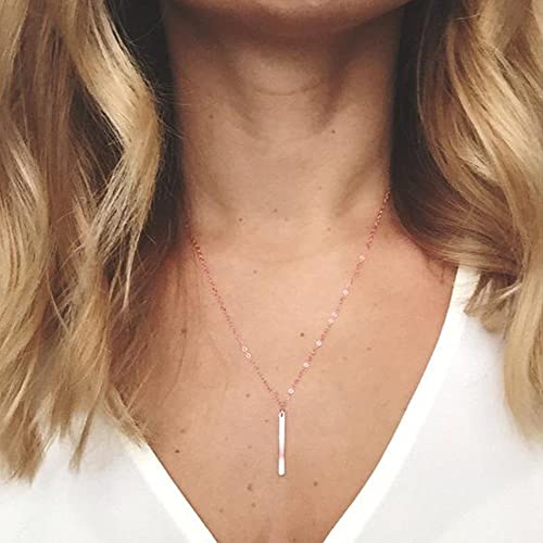 Turandoss Gold Layered Necklaces for Women - 14K Gold Plated Handmade Multilayer Bar Pearls Coin Disc Moon Butterfly Medallion Adjustable Dainty Layered Choker Necklaces for Women Jewelry - style: 3PCS 14k-rose-gold-plated - Chain&Triangle&Bar