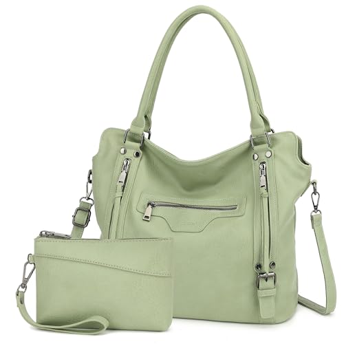 TANTOMI Tote Bag for Women Vegan Leather Purses and Handbags Ladies Waterproof Big Shoulder Bag for Travel - color: Light Green.c