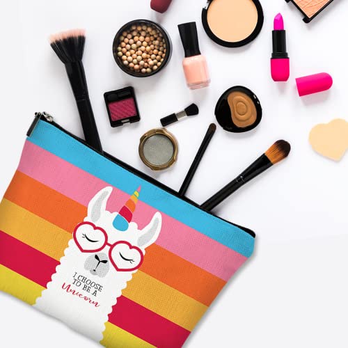 Cute Makeup Bag for Purse Canvas Waterproof Funny Cosmetic Bags for Women Zipper Travel Toiletry Pouch-Alpaca Makeup Bags-Rainbow - color: Alpaca Makeup Bags-Rainbow
