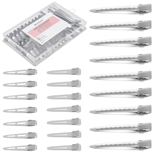 Mia Klein Metal Hair Clips For Women Styling 60-Piece Set | Silver Duckbill Clips with Storage Box | 3 Sizes (3.5"/1.81"/1.77") for Hair Styling, Roller Setting, Salon Use & DIY Crafts
