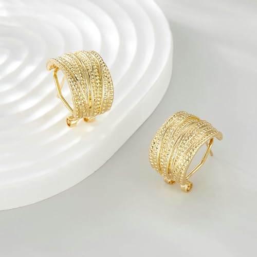 Mytys Two Tone Earrings for Women Gold and Silver Crossover Half Hoop Statement Earring Designer Stud Earrings - color: Gold