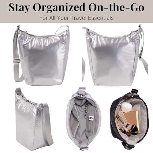 Baggallini Swift Mini Crossbody Bag for Women - 4.5x7 Small Travel Purse with Crossbody Strap and RFID - color: Silver Metallic