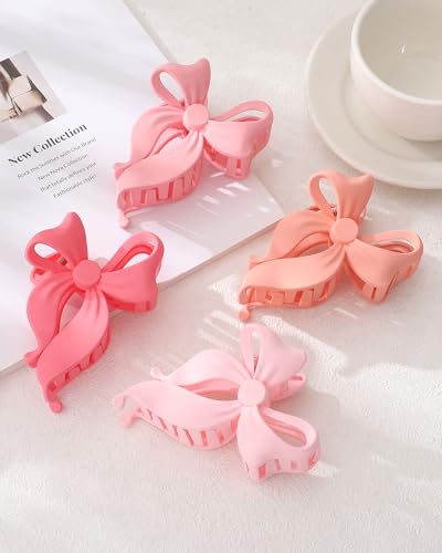 4 PCS Bow Hair Clips Bow Claw Clip for Women, Large Hair Claw Clips for Thin Thick Long Hair Cute Nonslip Bows(Cute Pink Series) - color: Cute Pink Series