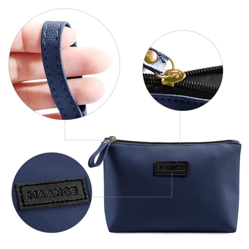 MAANGE Cosmetic Bags for Women Small Makeup Bag for Purse Pu Leather Makeup Pouch Travel Makeup Bag with Zipper Make Up Bag for Travelling - color: Dark Blue