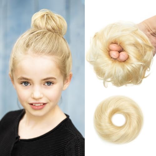 2PCS Blonde Hair Bun, Messy Bun Hair Piece, Soft Fluffy Elastic Scrunchie, 30s Easy Updo for Women & Kids, Ideal for Daily Wear, Ballet, Dance & Office Use - color: Gold, size: 4 Inch