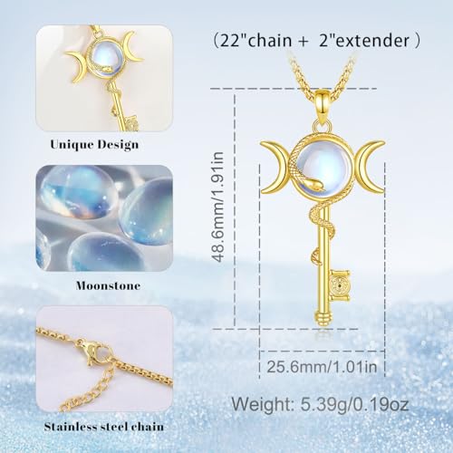 INFUSEU Mystical Hecate Triple Moon Goddess Necklaces, Divine Feminine Protection Gifts - style: Moonstone Hecate Key - Gold