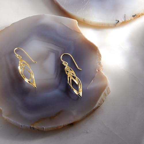 MILLA Teardrop Earrings - Designer Silver Statement Earrings or Gold Dangle Earrings for Women Trendy Upscale Dangly Earrings - color: Linear Swirl / 14K Gold Plated