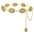 XZQTIVE Women Boho Chain Belts For Dresses Jeans Western Cowgirl Waist Links Belt Adjustable Metal Concho Belt - size: Fit Waist upto 36inches, style: White Turquoise Matte Gold