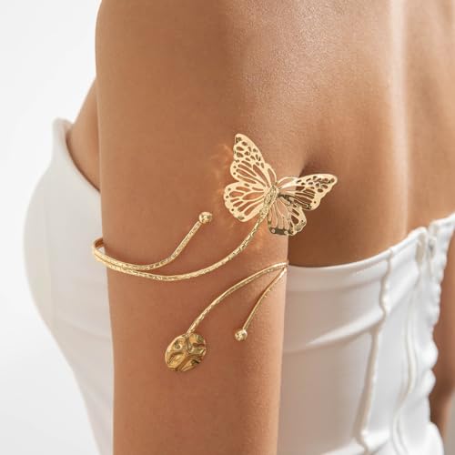 Pingyongchang Arm Cuff Upper Arm Band Cuff Bracelet Bangle for Women Silver Gold Boho Adjustable Flower Butterfly Sun Moon Armband Set Birthday Friendship Gift Holiday Beach Jewelry - style: H Gold