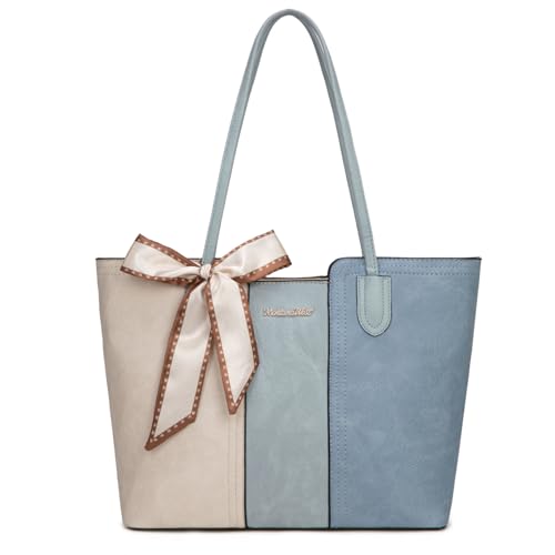 Montana West Tote Bags for Women Top Handle Satchel Purses - color: Beige With Blue