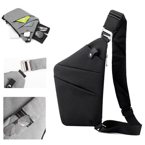 Crossbody Travel Bags for Women, Anti Theft Proof Safe Slim Sling Travel Purses, Personal Flex Shoulder Bag for Men Women - color: Black, size: Left Shoulder