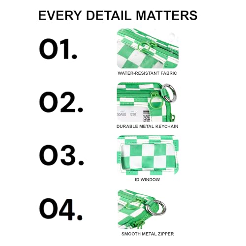 Wristlet Wallet for Women Mini Zip Card Case with Clear ID Window Zipper Coin Purse Lightweight Portable Keychain Wallet - color: Green Lattice