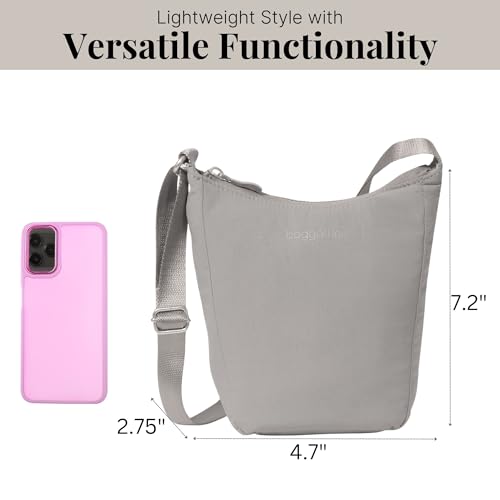 Baggallini Swift Mini Crossbody Bag for Women - 4.5x7 Small Travel Purse with Crossbody Strap and RFID - color: B-lite Silver Sand