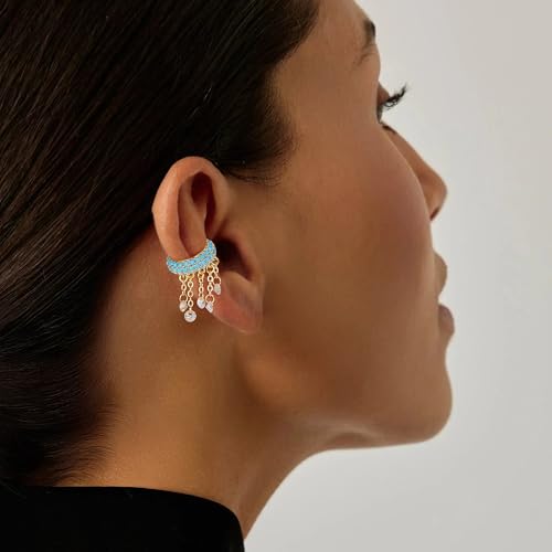 FETTERO Ear Cuff Earrings for Women Non Piercing 14K Gold Plated Ear Cuffs for Non Pierced Ears Clip on Cartilage Earring Ligthweight Fake Earrings | Single - style: Tassle