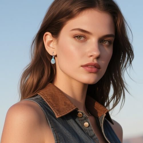 Western Earrings for Women 925 Sterling Silver Turquoise Western Country Dangle Drop Earrings Country Jewelry Gifts for Cowgirl Cowboy - style: Cactus-B
