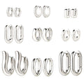 HILXURY Gold Chunky Hoop Earrings Set for Women, 14K Gold Plated Twisted Huggie Hoop Earring Hypoallergenic, Thick Open Hoops Set Lightweight - color: 9 Silver hoops