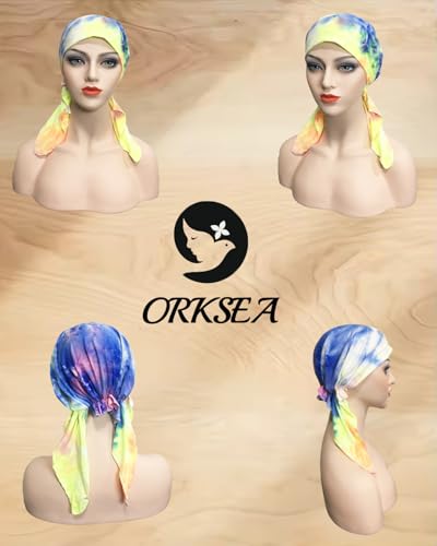 Chemo Headwear for Women Pre-Tied Head Scarf Headwraps Soft Turbans Cancer Hats Chemo Beanie Coverings Scarves - color: Blue and Green