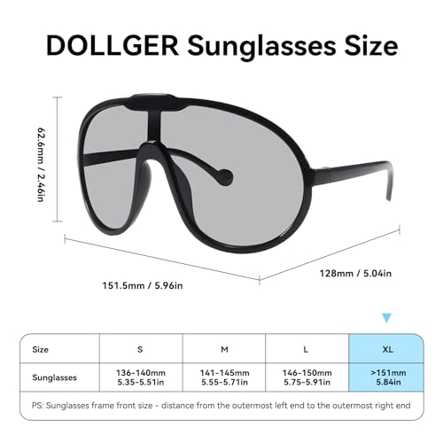 Dollger Oversized One Piece Sunglasses For Women Fashion Men Wrap Around UV400 Shield Goggles - color: 2 Packs: Black+grey