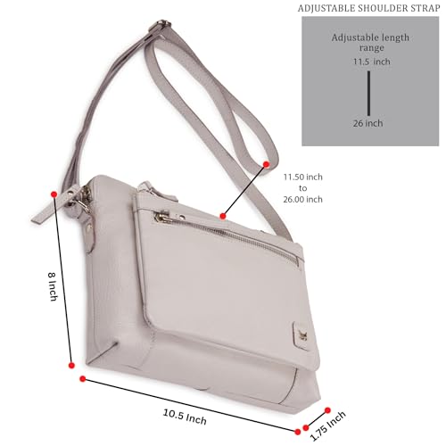 Leather Crossbody Bags for Women Small Soft Genuine Pebbled Sling Shoulder Handbag Crossover Purse with Full Adjustable Strap (Ice Grey Nappa) - color: Ice Grey Nappa
