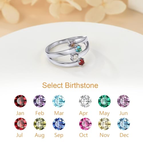 Custom4U Personalized 1-4 Birthstone Rings for Women Promise Rings for Her Sterling Silver Mothers Ring Customized Cubic Zirconia Stones Wedding/Valentine's Day/Mother's Day Jewelry Gift for Mom Wife - color: B-4 Names-Silver