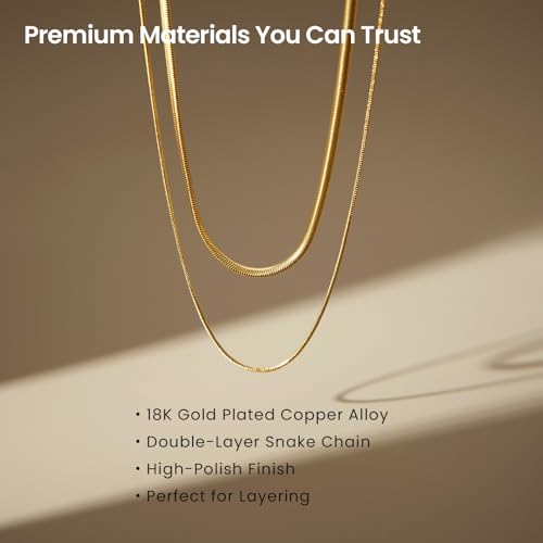 ARSIS 18K Gold Plated Herringbone Necklace Snake Chain Choker Dainty Layered Hypoallergenic Jewelry Gift for Women - color: Gold Double Layer