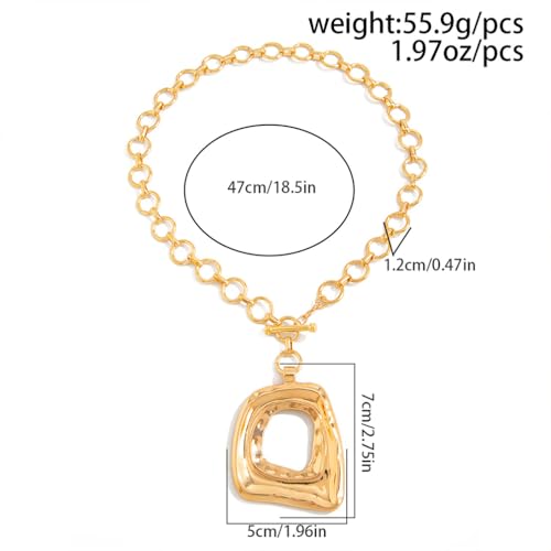 Chunky Gold Large Hollow Square Pendant Long Rope Necklaces for Women, Boho Big Silver Ethnic Style Necklace Statement Party Festival Jewelry Gifts - color: Gold Chunky