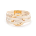 Fuqimanman2020 Circle Charm Leather Wrap Bracelet Boho Handmade Layered Cuff Bracelets for Women Teen Bohemian Multi Strand Bangle Bracelets Holiday Jewelry - color: cream