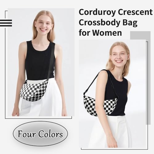 Nylon Crescent Crossbody Bag for Women Purses Trendy Men,Small Travel Sling Bag Hobo - color: Checkered-black, size: Small