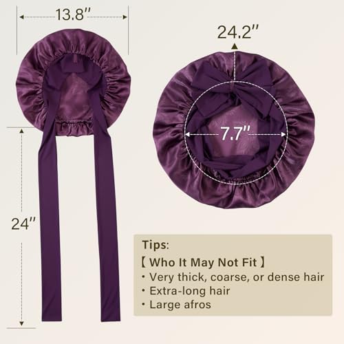ZIMASILK 100% Mulberry Silk Bonnet for Sleeping Women Long Hair Double Layer Silk Hair Wrap with Tie Band Stay On Head (1Pc, Dark Mauve) - color: Dark Mauve-clover Crest