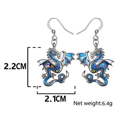 Enamel Alloy Dinosaur Fantasy Dragon Earrings Drop Dangle Unique Animal Jewelry For Women Dragons Gifts - color: Cobalt