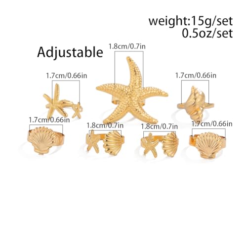 MIFYNN Chunky Gold Starfish Seashel Ring for Women Dainty Conch Pearl Ring Set Boho Ocean Stackable Rings Fashion Adjustable Beach Statement Rings Set Summer Charm Jewelry for Women - color: Gold-7Pcs