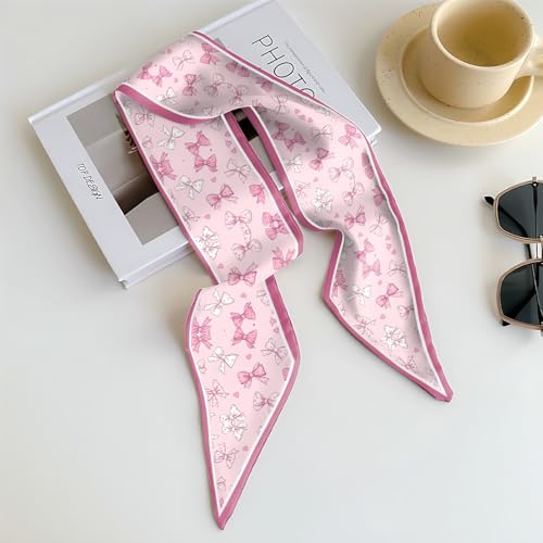 Head Hair Scarf Neck Silk Feeling Scarves Long Thin Satin Fashion Handbag Cute Decoration Women Girls 59 * 6.7'' - color: O-15-pink