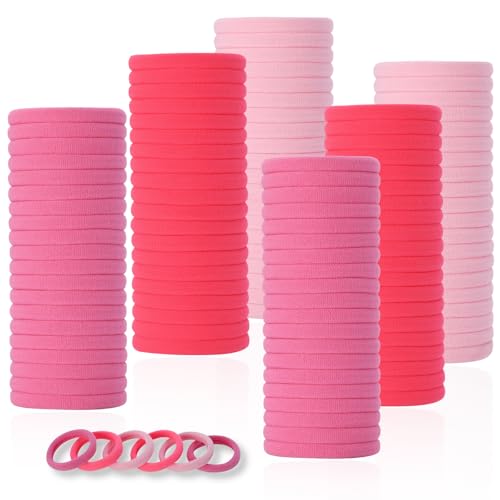 LuSeren 120 Pcs Pink Hair Ties for Women, No Damage Soft Seamless Nylon Hair Elastics for Thick Hair, Ponytail Holders, 3 Gradient Pink Hair Accessories - color: Pink