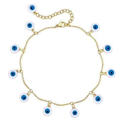 LOYATA Dainty Ankle Bracelet,14K Gold Plated Tiny Bead Anklet Dainty White Cubic Zirconia Cross Tassel Foot Chain Cute Lucky Moon Evil Eye Foot Jewelry Boho Anklets for Women - color: Tassel