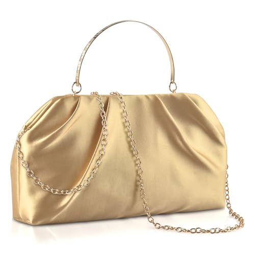ERKOON Clutch Purse for Women Elegant Pleated Evening Bag Crossbody Shoulder Handbag Envelope Bag with 2 Detachable Chain - color: Gold