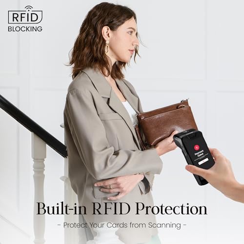 befen Genuine Leather Wristlet Clutch Wallet Purses with RFID Blocking, Small Crossbody Bags Shoulder Handbag for Women - color: Cognac Brown