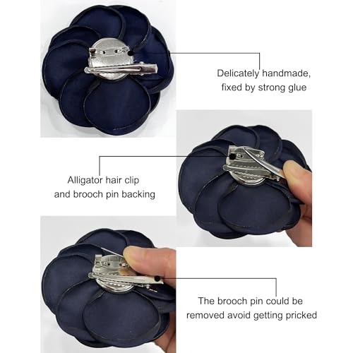 Sanrich Women's Brooches 4pcs Rose Flower Hair Clip Mexican Hair Flowers Clips Hairpin Brooch Tea Party Hats Headpieces (navy blue) - color: navy blue