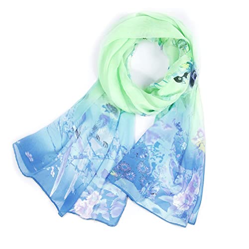 E-Clover Unique Fashion Women's Scarf Chiffon Sheer Scarves for Women Lightweight - color: Green Blue