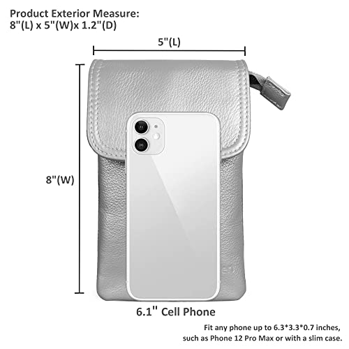 befen Genuine Leather Small Crossbody Bags for Women Cell Phone Bag Cross Body Purses,Silver Zipper - color: Sliver Grey