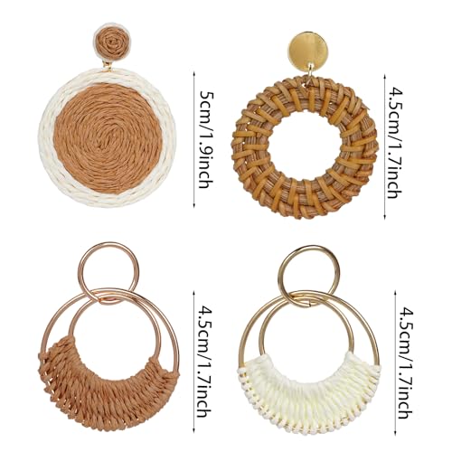 choyaxo 4piar Boho Dangle Earrings Wooden Rattan Rarrings Summer Vacation Earring for women beach