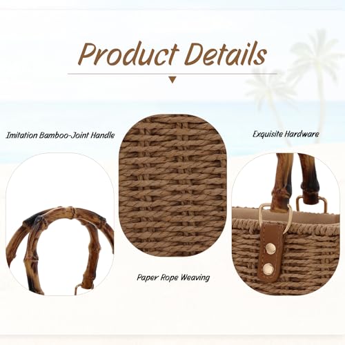 Straw Woven Handbags Handmade Summer Beach Bags Wicker Rattan Crossbody Bag for Vacation - color: Brown