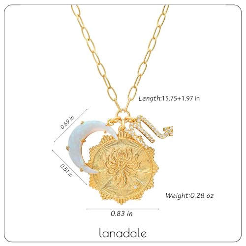 Dainty Gold Zodiac Embossed Coin Opal Crescent Moon Charm Necklace for Women Trendy 18K Gold Plated Retro Paperclip Chain 12 Constellation Horoscope Necklaces Astrology Jewelry Gifts - style: 8.SCORPIO (OCT 23-NOV 21)