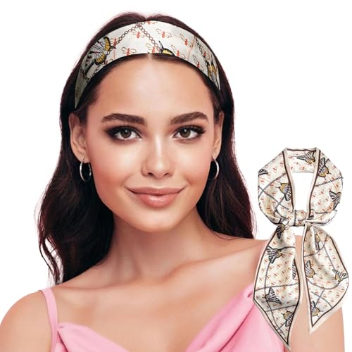 Sumolux Head Hair Scarf for Women Neck Purse Bag Handbags Scarf Like Silk - color: Beige Butterfly