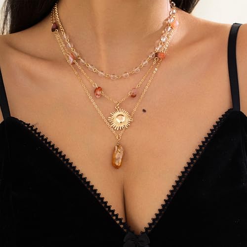 Layered Boho Necklaces for Women Gold Coin Pendant Necklaces Stackable Turquoise Choker Necklace for Women Western Jewelry - style: Style 7